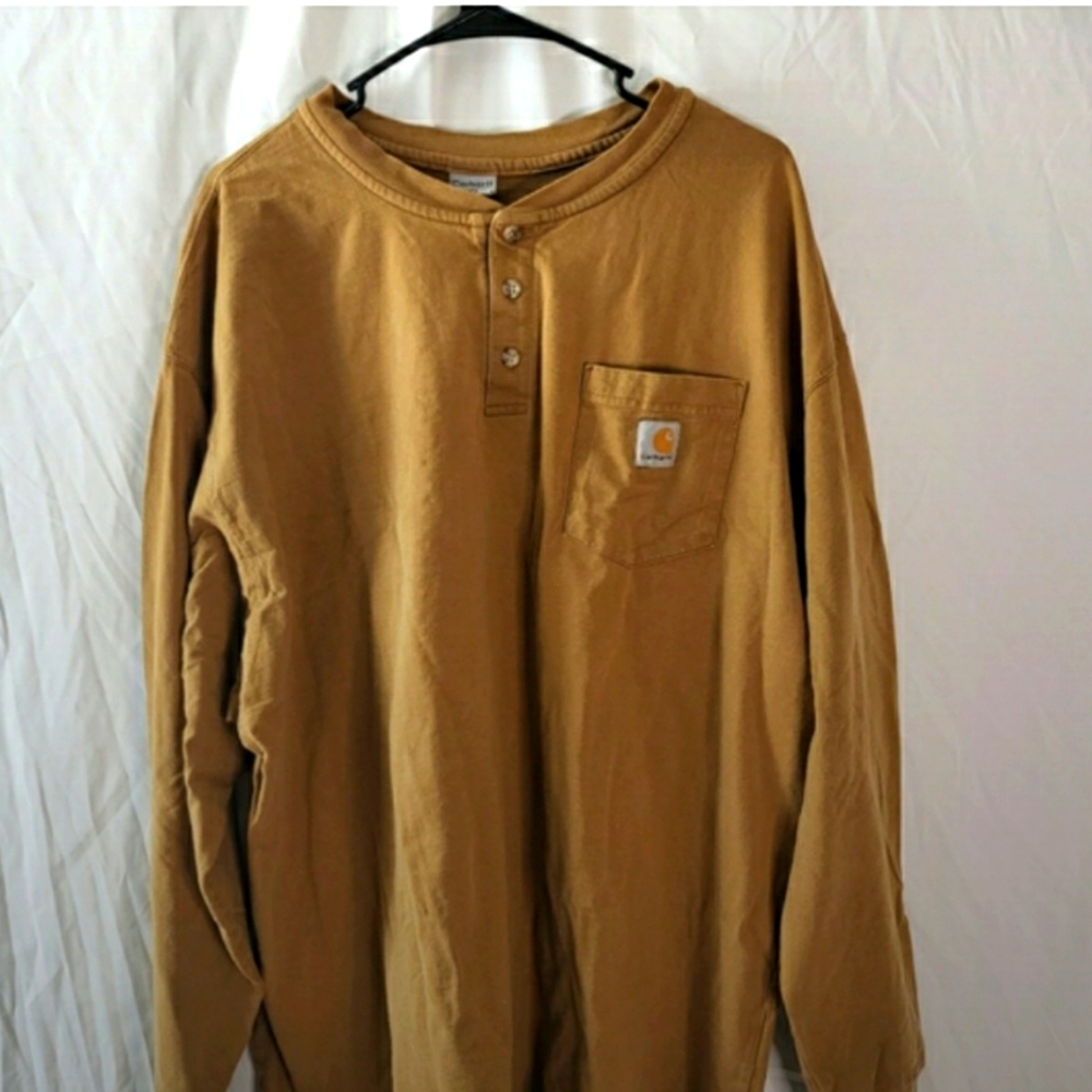 2XL Long sleeve shirt Dark Khaki 1/4 button up 100% cotton.